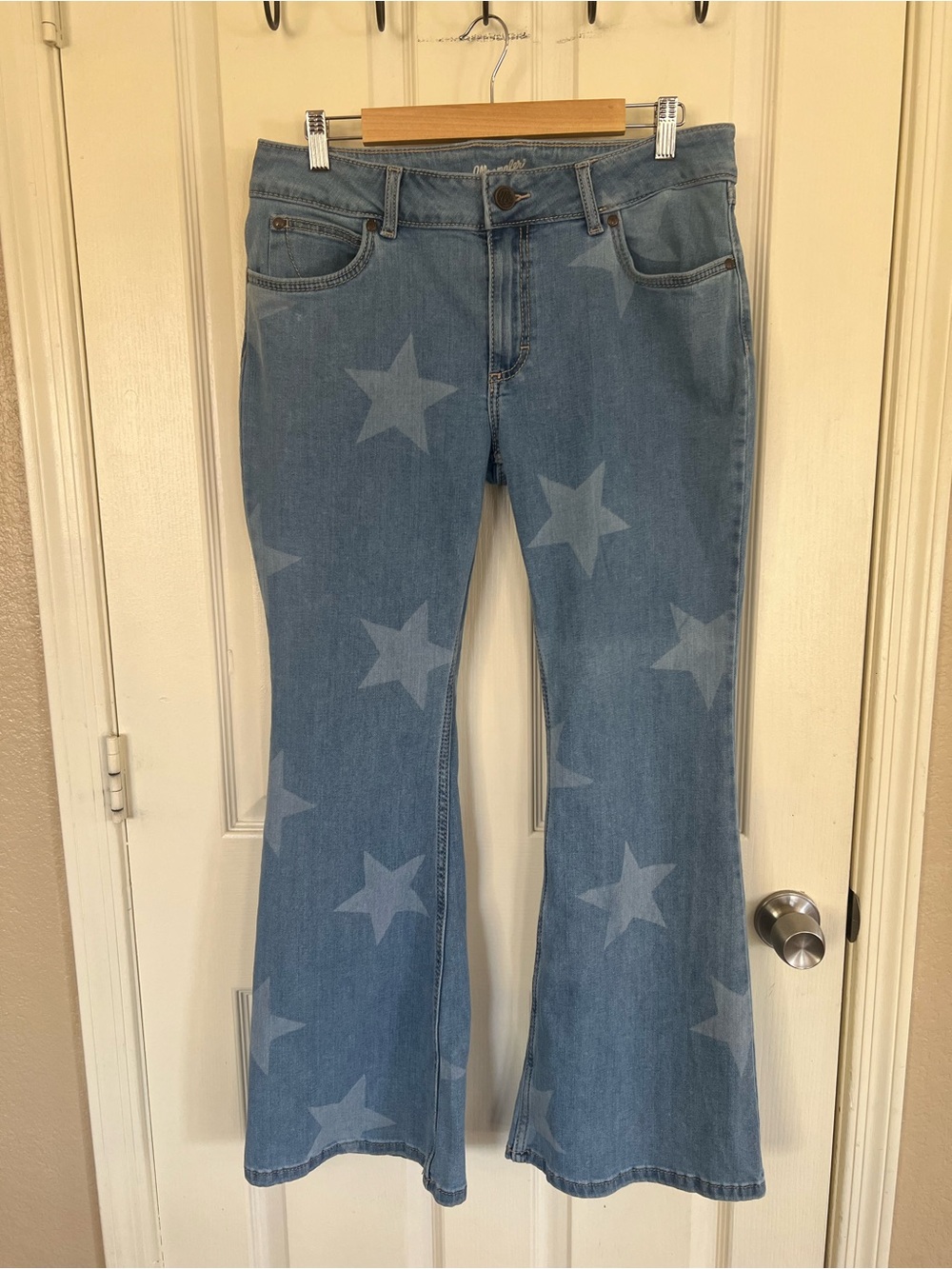 Wrangler Star Print Flare Jeans Light Wash Y2K Western